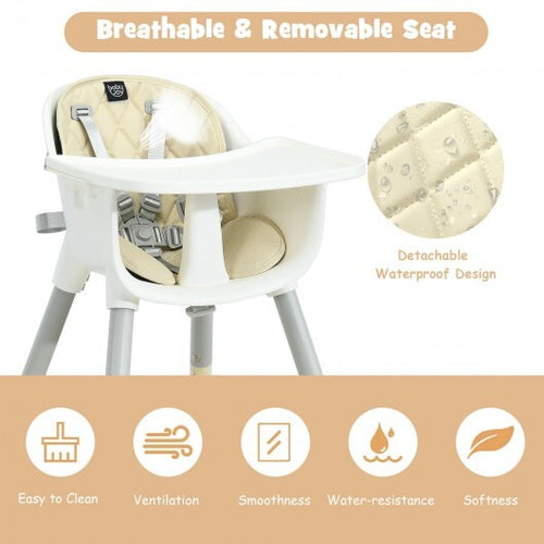 4-in-1 Baby Convertible Toddler Table Chair Set with PU Cushion-Beige - Color: Beige