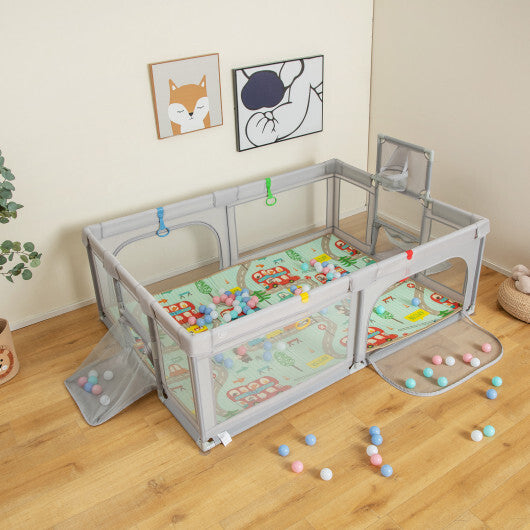 Large Baby Playpen with Mat and Ocean Balls-Light gray - Color: Light Gray