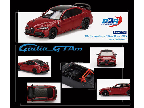 Alfa Romeo Giulia GTAm Rosso GTA Red with Carbon Top 1/64 Diecast Model Car by BBR