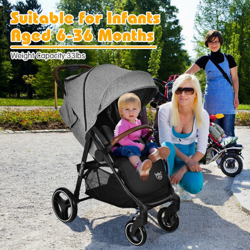 5-Point Harness Lightweight Infant Stroller with Foot Cover and Adjustable Backrest-Gray - Color: Gray