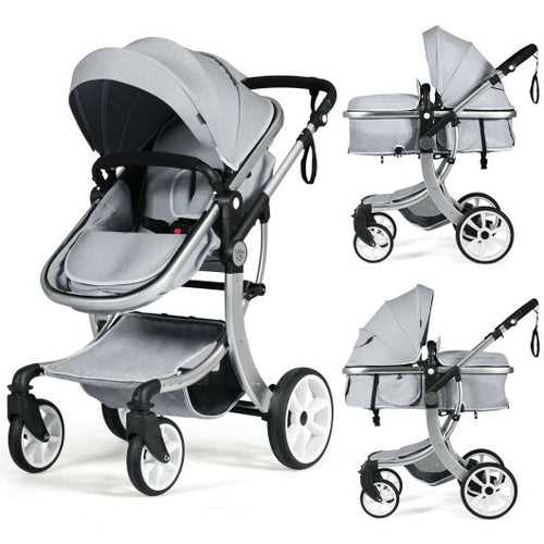 Folding Aluminum Infant Reversible Stroller with Diaper Bag-Gray - Color: Gray