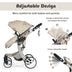 Folding Aluminum Infant Reversible Stroller with Diaper Bag-Beige - Color: Beige - Minihomy