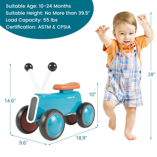 4 Wheels Baby Balance Bike without Pedal-Blue - Minihomy