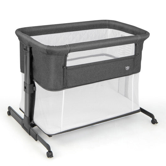 3-in-1 Foldable Baby Bedside Sleeper  with Mattress and 5 Adjustable Heights-Dark Gray - Color: Dark Gray