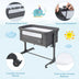 3-in-1 Foldable Baby Bedside Sleeper  with Mattress and 5 Adjustable Heights-Dark Gray - Minihomy