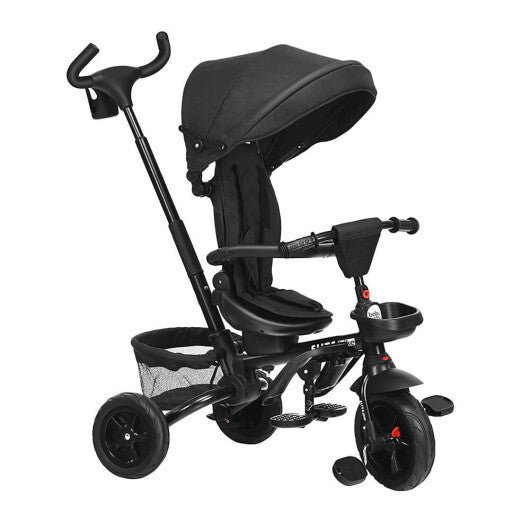 6-in-1 Detachable Kids Baby Stroller Tricycle with Canopy and Safety Harness-Black - Color: Black