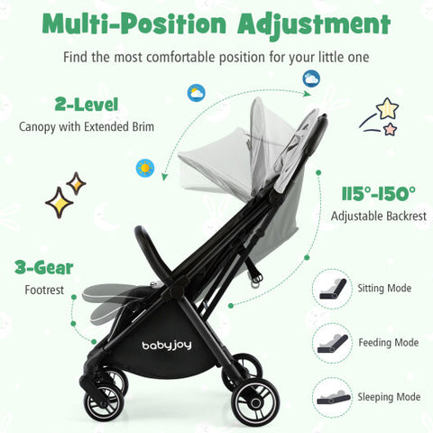 One-Hand Folding Portable Lightweight Baby Stroller with Aluminum Frame-Gray - Color: Gray