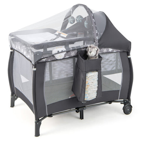 Portable Baby Nursery Center 4-in-1 Portable Travel Crib-Gray - Color: Gray
