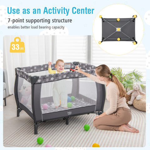 Portable Baby Nursery Center 4-in-1 Portable Travel Crib-Gray - Color: Gray