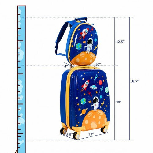 2PC Kids Luggage Set Rolling Suitcase & Backpack-Navy - Color: Navy