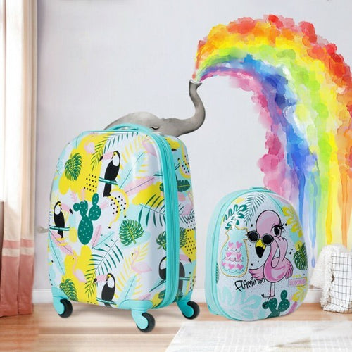 2 Pieces Kid's Luggage Set 12-inch Backpack and 16-inch Rolling Suitcase Travel - Color: Multicolor