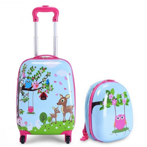 2 Pieces ABS Kids Suitcase Backpack Luggage Set - Color: Blue