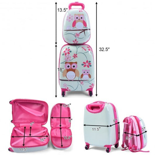 2 Pieces 12 Inch 16 Inch Green ABS Kids Suitcase Luggage Set - Color: Pink