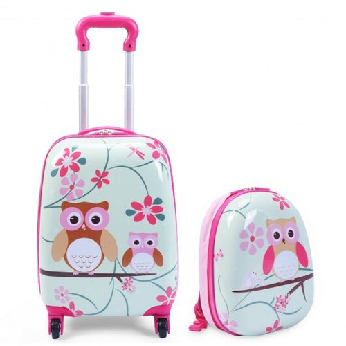 2 Pieces 12 Inch 16 Inch Green ABS Kids Suitcase Luggage Set - Color: Pink