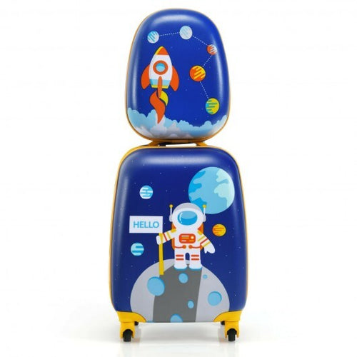 2 Pieces Kids Luggage Set with Backpack and Suitcase for Travel - Color: Blue