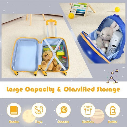 2 Pieces Kids Luggage Set with Backpack and Suitcase for Travel - Color: Blue
