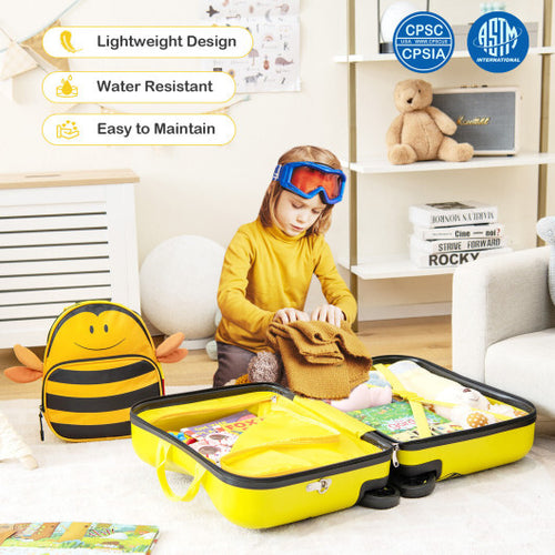 2 Pieces 18 Inch Ride-on Kids Luggage Set with Spinner Wheels and Bee Pattern-Yellow - Color: Yellow