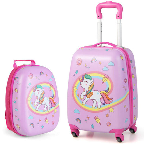 2 Pieces Kids Carry-on Luggage Set with 12 Inch Backpack-Pink - Color: Pink