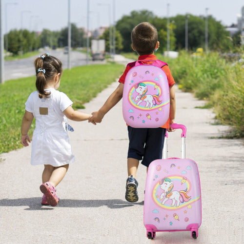 2 Pieces Kids Carry-on Luggage Set with 12 Inch Backpack-Pink - Color: Pink