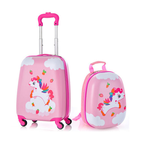 2 Pieces Kids Carry-on Luggage Set with 12 Inch Backpack-Multicolor - Color: Multicolor