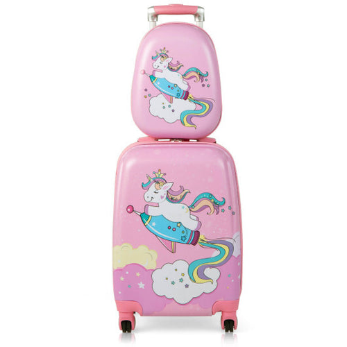 2 Pieces 18 Inch Kids Luggage Set with 12 Inch Backpack - Color: Pink
