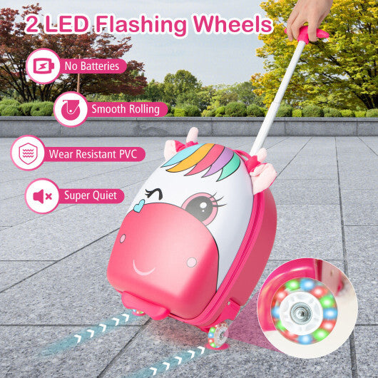 16 Inch Kids Rolling Luggage with 2 Flashing Wheels and Telescoping Handle-Pink - Minihomy