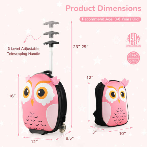 Lightweight and Portable Rolling Suitcase for Children-Pink - Color: Pink