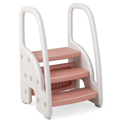 3-Step Stool with Safety Handles and Non-slip Pedals for Toddlers-Gray