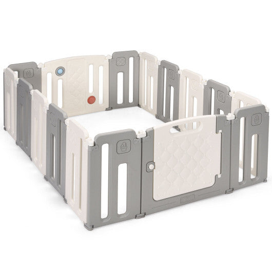 16 Panels Baby Safety Playpen with Drawing Board-Gray - Color: Gray