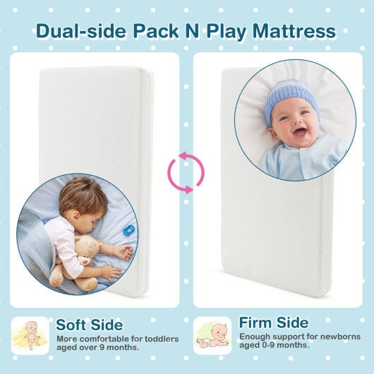 38 x 26 Inch Dual Sided Pack and Play Baby Mattress Pad with Removable Washable Cover-White - Minihomy