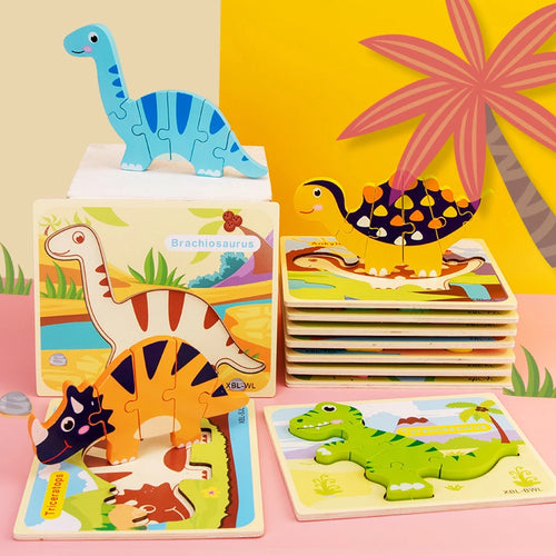 Baby Wooden Cartoon Dinosaur 3D Puzzle Jigsaw for Kids Montessori Early Learning Educational Puzzle Toys