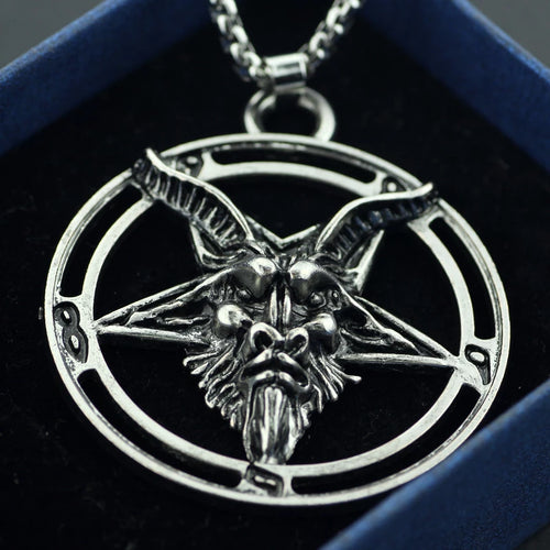 Baphomet Inverted Pentagram Goat Head Necklace For Men