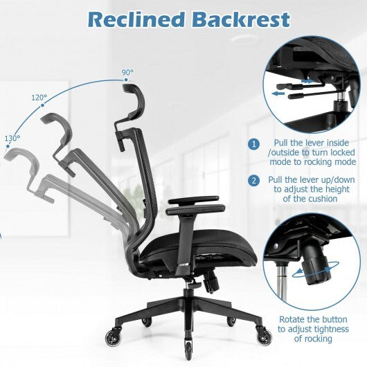 Adjustable Mesh Computer Chair with Sliding Seat and Lumbar Support-Black - Color: Black - Minihomy