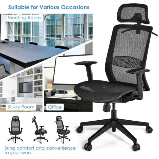 Height Adjustable Ergonomic High Back Mesh Office Chair with Hange-Black - Color: Black - Minihomy