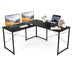 95 Inch 2-Person L-Shaped Long Reversible Computer Desk with Monitor Stand-Black - Color: Black - Minihomy