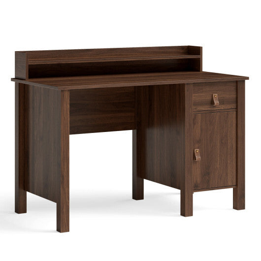 48 Inch Computer Desk Writing Workstation with Drawer and Hutch Walnut-Walnut - Color: Walnut - Minihomy