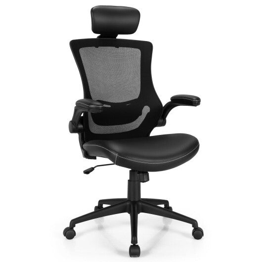 High-Back Executive Chair with Adjustable Lumbar Support and Headrest-Black - Color: Black - Minihomy