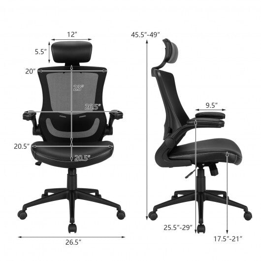 High-Back Executive Chair with Adjustable Lumbar Support and Headrest-Black - Color: Black - Minihomy