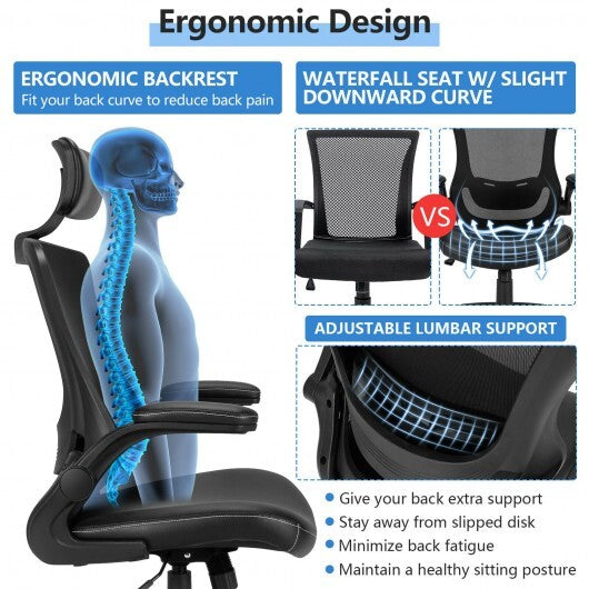 High-Back Executive Chair with Adjustable Lumbar Support and Headrest-Black - Color: Black - Minihomy