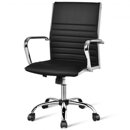 High Back Ribbed Office Chair with Armrests-Black - Color: Black