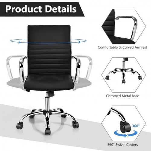 High Back Ribbed Office Chair with Armrests-Black - Color: Black