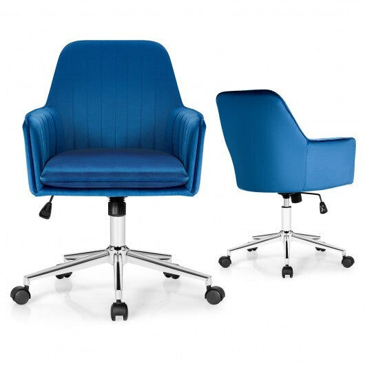 Velvet Accent Office Armchair with Adjustable Swivel and Removable Cushion-Blue - Color: Blue