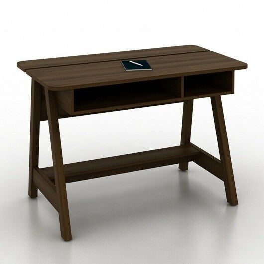 Mid Century Writing Desk with Storage Cubes and Hidden Compartment - Color: Rustic Brown - Minihomy