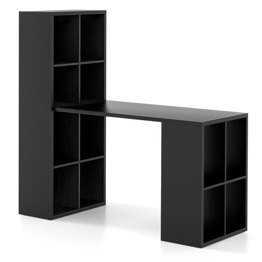 Modern Computer Desk with 12 Cubes Bookshelf-Black - Color: Black