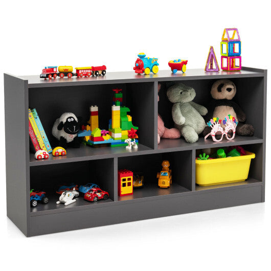 Kids 2-Shelf Bookcase 5-Cube Wood Toy Storage Cabinet Organizer-Gray - Color: Gray
