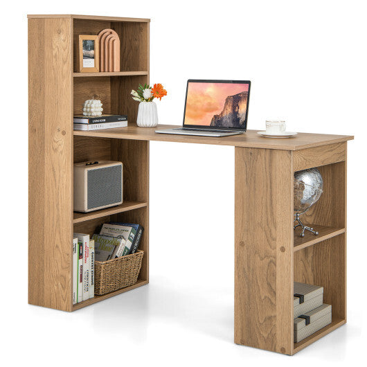 48 Inch Computer Desk with 4-Tier Bookcase and CPU Stand-Natural - Color: Natural - Minihomy