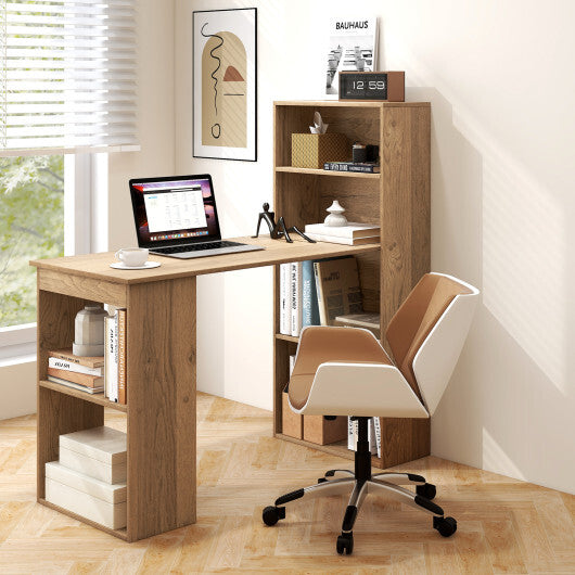 48 Inch Computer Desk with 4-Tier Bookcase and CPU Stand-Natural - Color: Natural - Minihomy