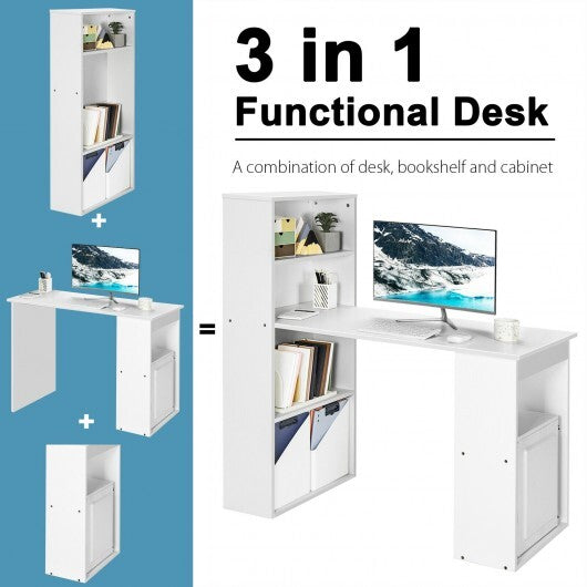 Computer Desk Writing Workstation Office with 6-Tier Storage Shelves-White - Color: White - Minihomy