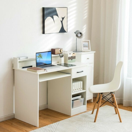 Study Laptop Table with Drawer and Keyboard Tray-White - Color: White