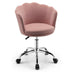 Adjustable Vanity Velvet Chair with Seashell Back and Wheels-Pink - Color: Pink - Minihomy